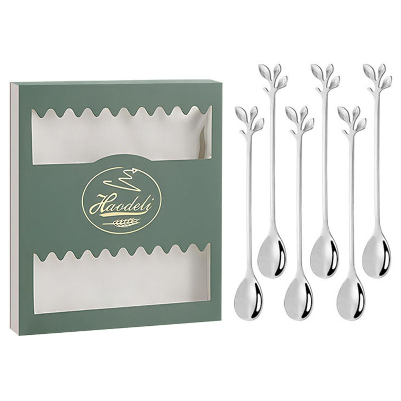 6PCS / Set Stainless Steel Leaf Shape Silver Dessert Spoons for Coffee Ice Cream Cake Teaspoon Set 6PCS / Set Stainless Steel Leaf Shape Silver Dessert Spoons for Coffee Ice Cream Cake Teaspoon Set